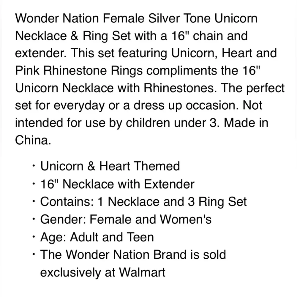 🔴 3/$12 Wonder Nation Unicorn‎ Jewelry Set - Silver and Pink Accents! NEW!